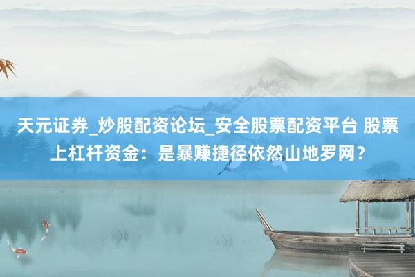 天元证券_炒股配资论坛_安全股票配资平台 股票上杠杆资金：是暴赚捷径依然山地罗网？