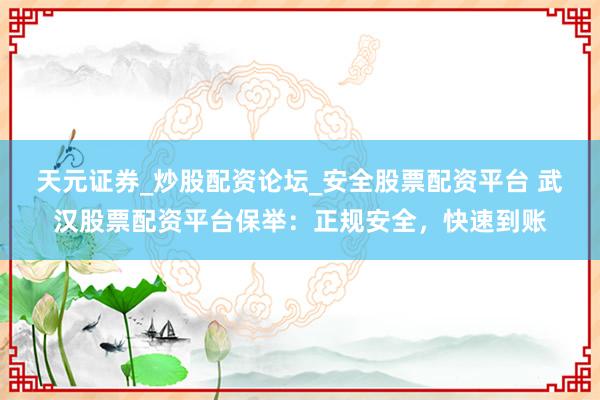 天元证券_炒股配资论坛_安全股票配资平台 武汉股票配资平台保举：正规安全，快速到账