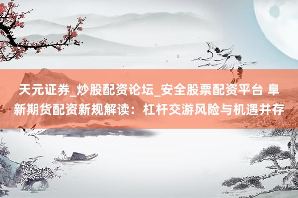 天元证券_炒股配资论坛_安全股票配资平台 阜新期货配资新规解读：杠杆交游风险与机遇并存