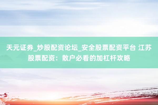 天元证券_炒股配资论坛_安全股票配资平台 江苏股票配资：散户必看的加杠杆攻略