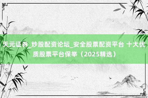 天元证券_炒股配资论坛_安全股票配资平台 十大优质股票平台保举（2025精选）