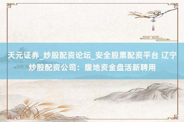 天元证券_炒股配资论坛_安全股票配资平台 辽宁炒股配资公司：腹地资金盘活新聘用