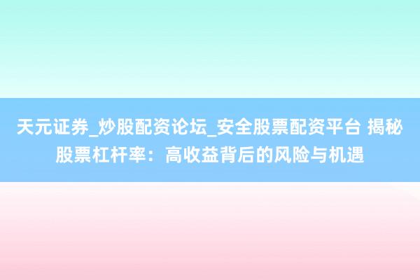 天元证券_炒股配资论坛_安全股票配资平台 揭秘股票杠杆率：高收益背后的风险与机遇
