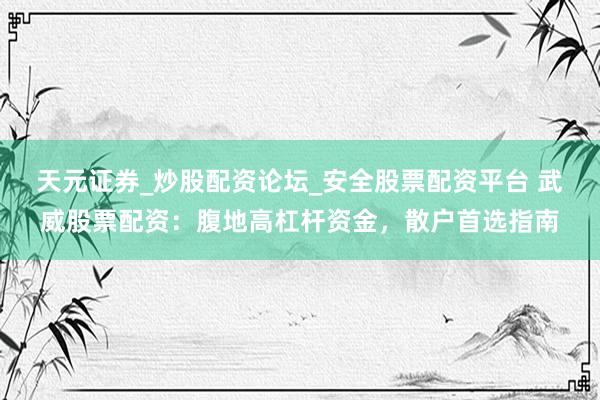天元证券_炒股配资论坛_安全股票配资平台 武威股票配资：腹地高杠杆资金，散户首选指南