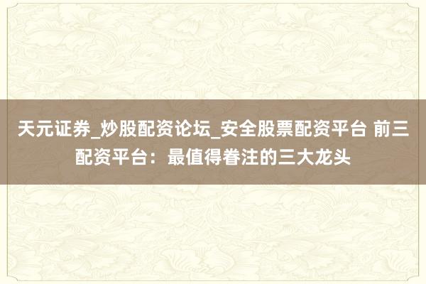 天元证券_炒股配资论坛_安全股票配资平台 前三配资平台：最值得眷注的三大龙头